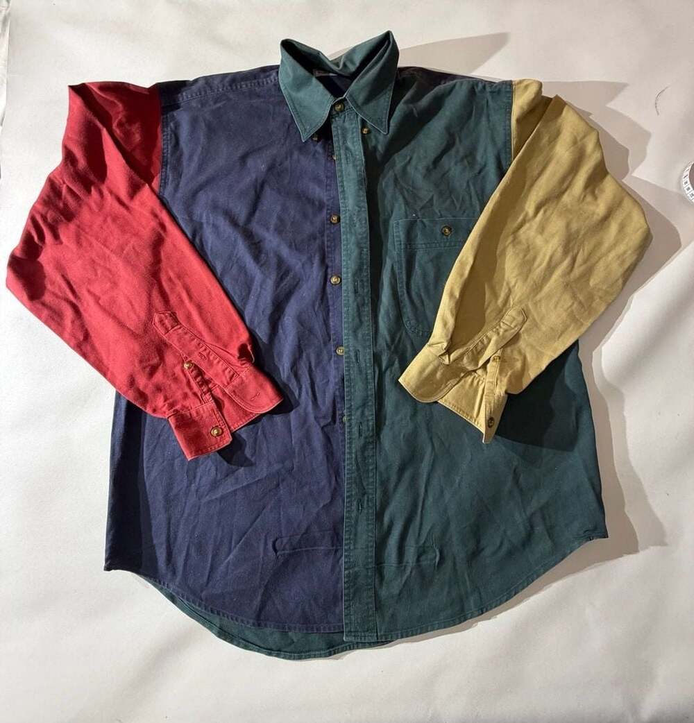 Bugle Boy Company Mens M Colorblock Shirt Long Sleeve Button Up 90s Y2K